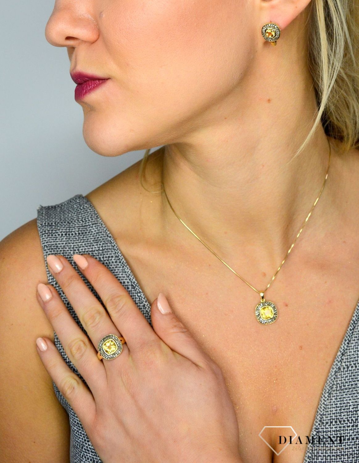 Złota zawieszka DIAMENT cytryn, diamenty P 1020 CTCH.jpg